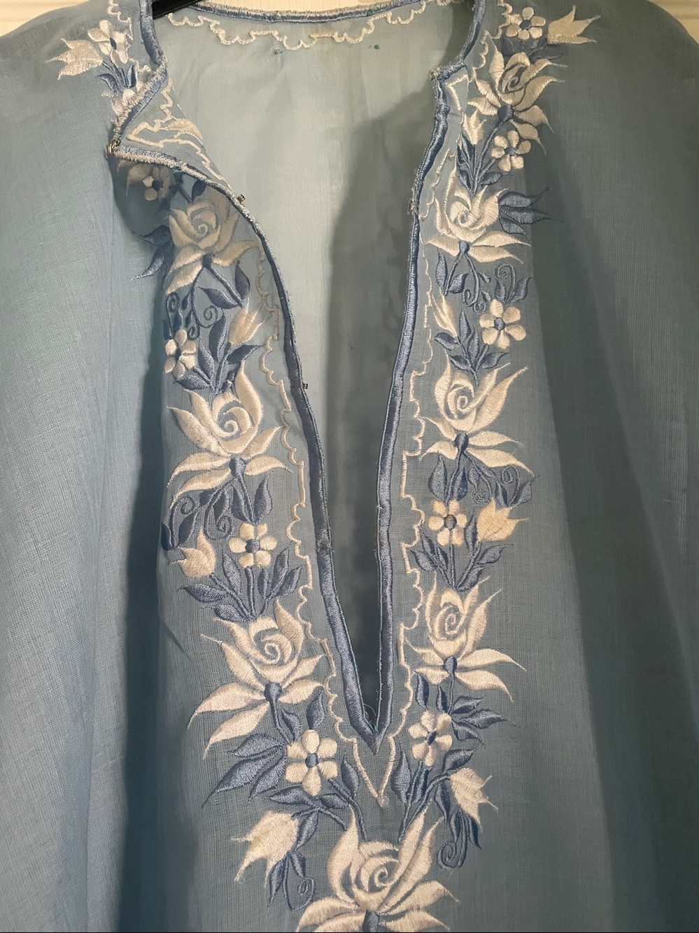 Light Blue Hand Embroidered V-Neck Womens Coverup - Picture 3 of 10